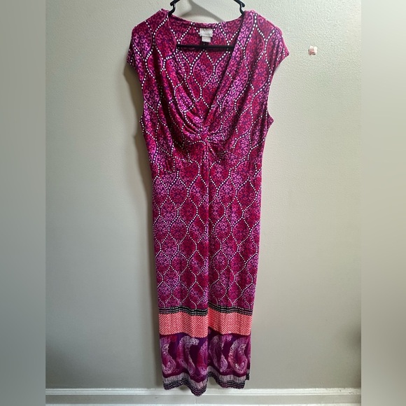 Chico’s Pink & Purple Paisley Front Knot Maxi Dress Bohemian Women’s 1/8/10 - Picture 1 of 8